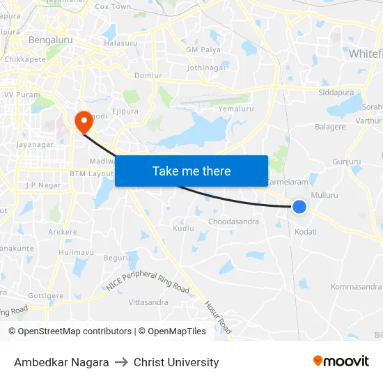 Ambedkar Nagara to Christ University map