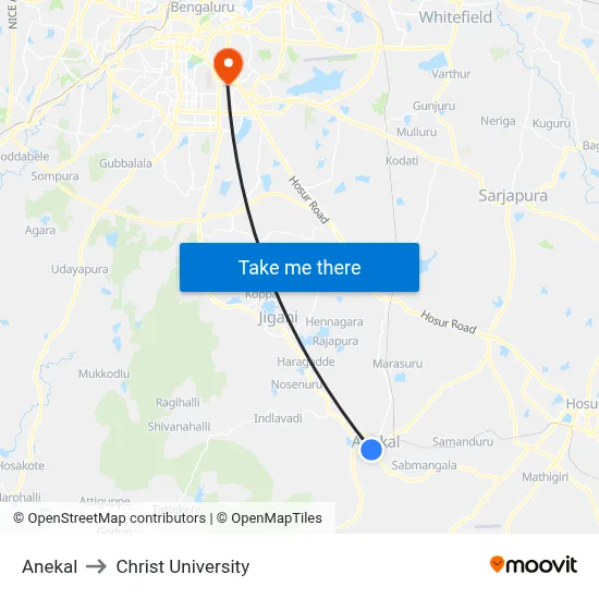 Anekal to Christ University map
