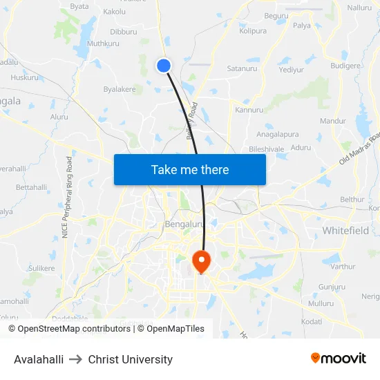 Avalahalli to Christ University map