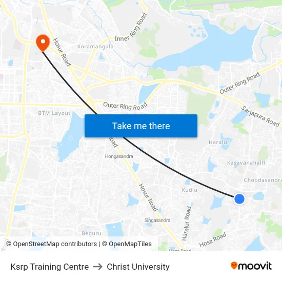 Ksrp Training Centre to Christ University map