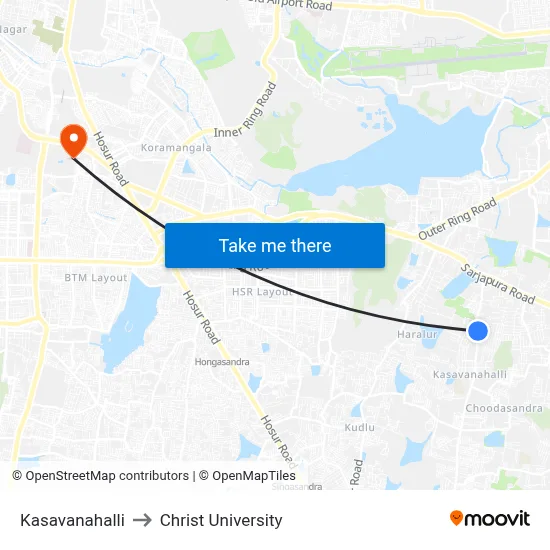 Kasavanahalli to Christ University map