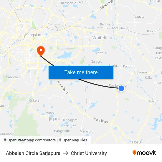 Abbaiah Circle Sarjapura to Christ University map