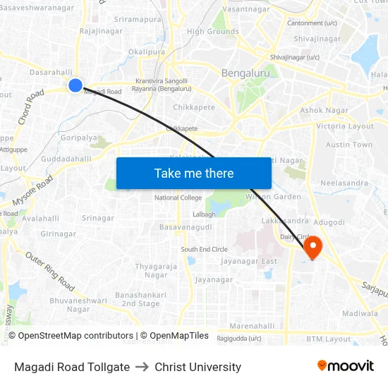Magadi Road Tollgate to Christ University map