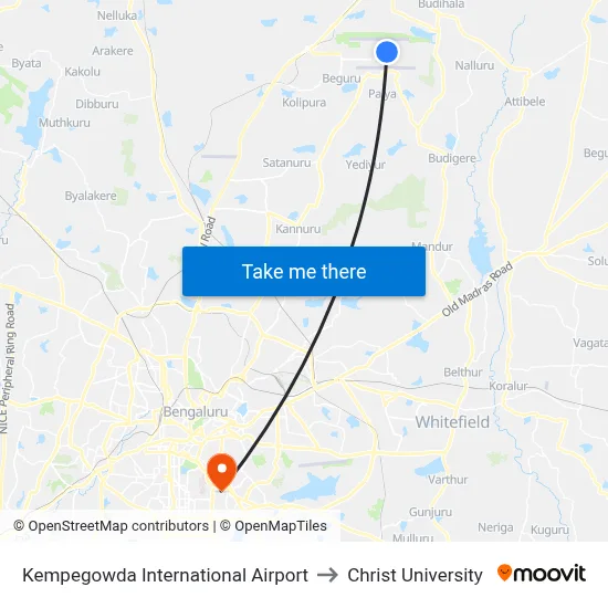 Kempegowda International Airport to Christ University map