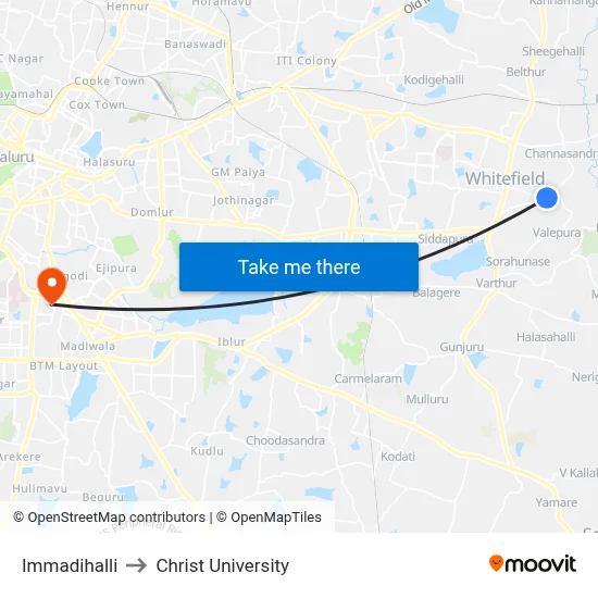 Immadihalli to Christ University map