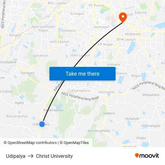 Udipalya to Christ University map