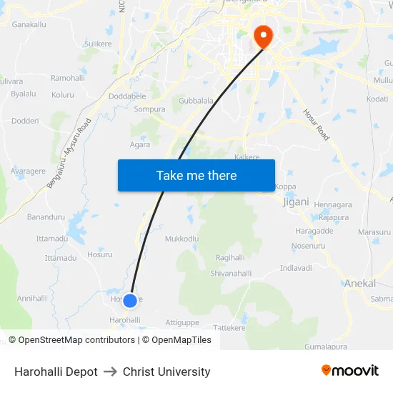 Harohalli Depot to Christ University map