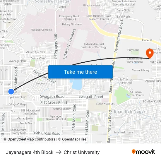 Jayanagara 4th Block to Christ University map