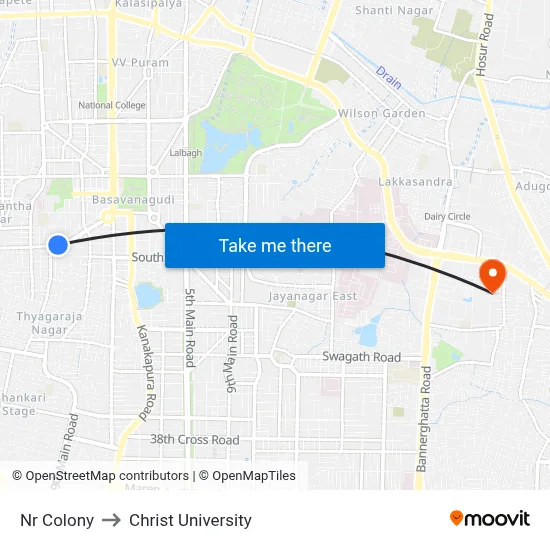 Nr Colony to Christ University map