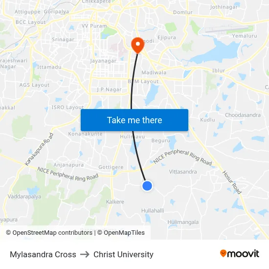 Mylasandra Cross to Christ University map