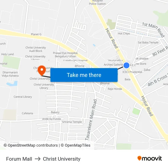 Forum Mall to Christ University map