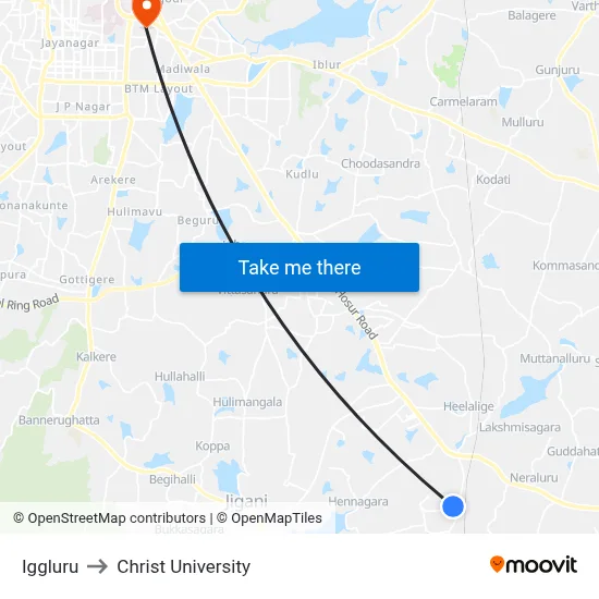Iggluru to Christ University map