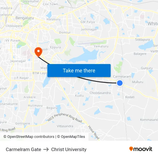 Carmelram Gate to Christ University map