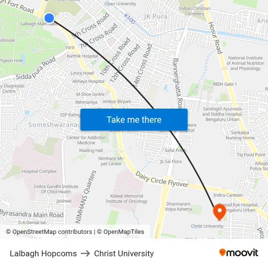 Lalbagh Hopcoms to Christ University map