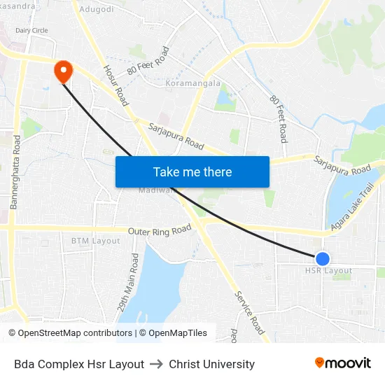 Bda Complex Hsr Layout to Christ University map