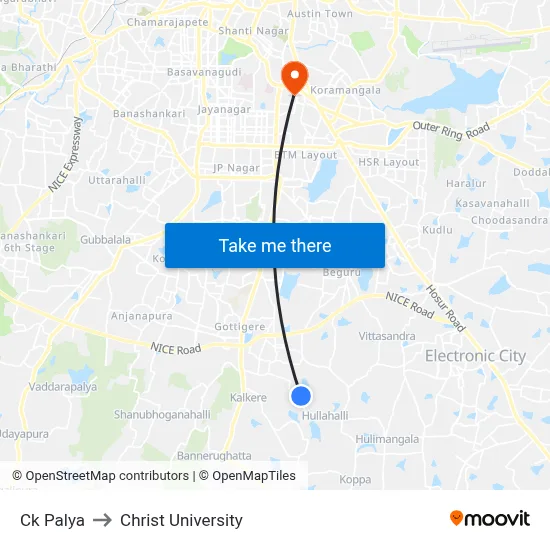Ck Palya to Christ University map