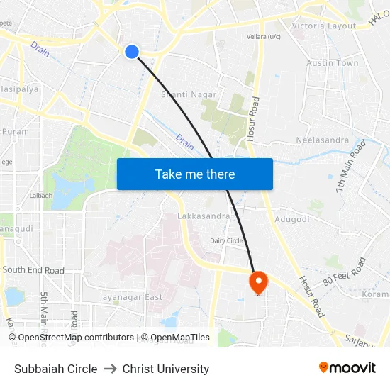 Subbaiah Circle to Christ University map