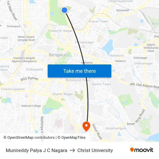 Munireddy Palya J C Nagara to Christ University map