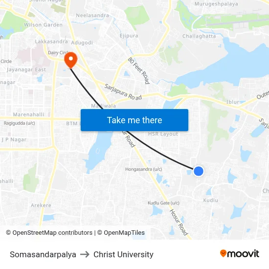 Somasandarpalya to Christ University map
