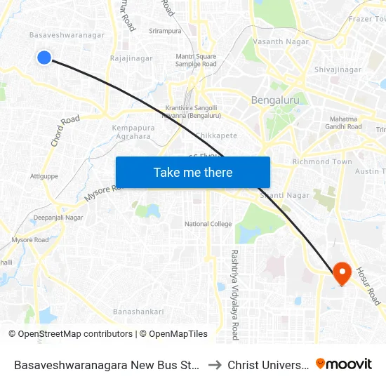 Basaveshwaranagara New Bus Stand to Christ University map