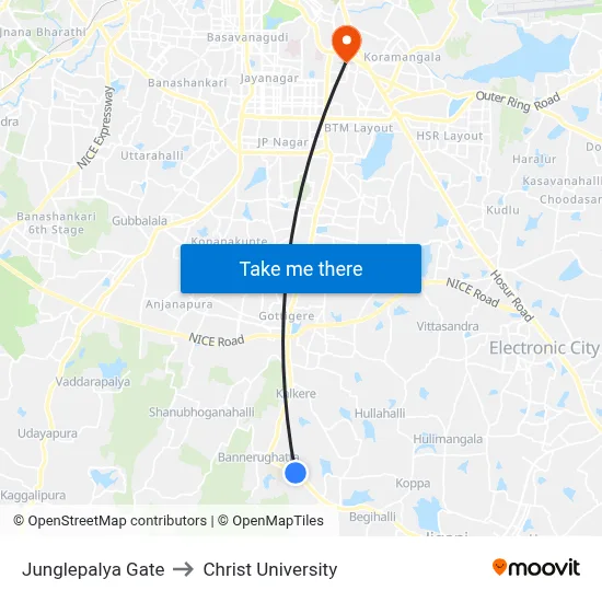 Junglepalya Gate to Christ University map