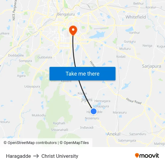 Haragadde to Christ University map