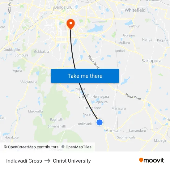 Indlavadi Cross to Christ University map