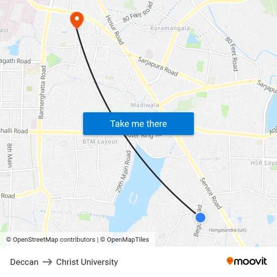 Deccan to Christ University map