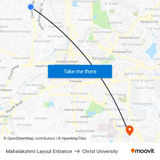 Mahalakshmi Layout Entrance to Christ University map