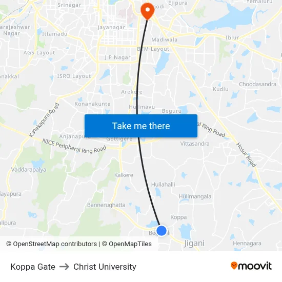 Koppa Gate to Christ University map