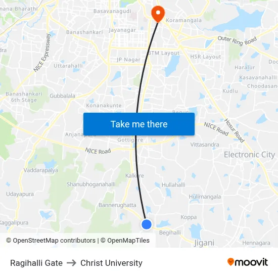 Ragihalli Gate to Christ University map