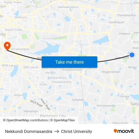 Nekkundi Dommasandra to Christ University map