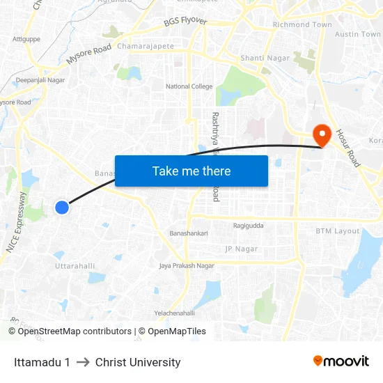 Ittamadu 1 to Christ University map