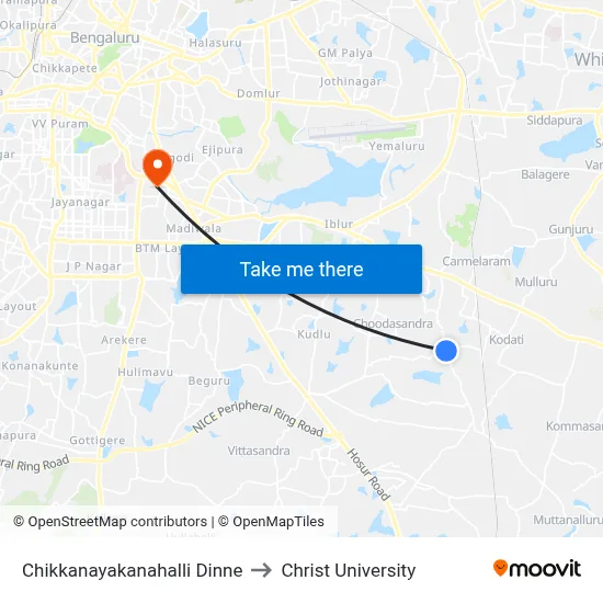 Chikkanayakanahalli Dinne to Christ University map