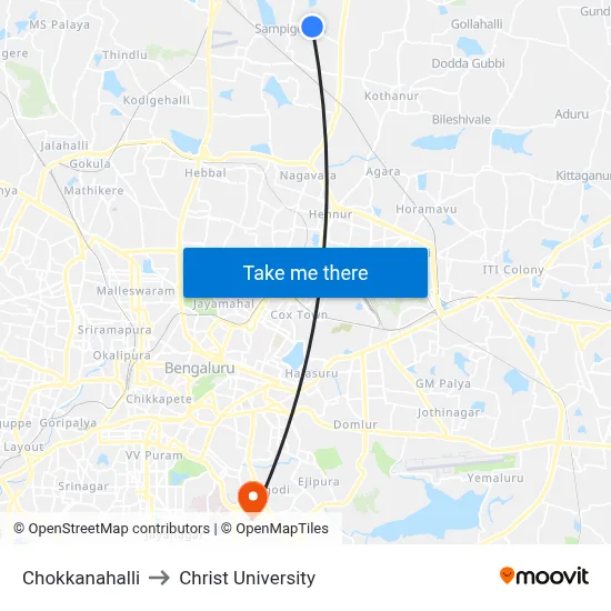 Chokkanahalli to Christ University map