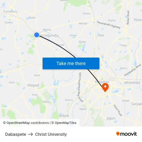 Dabaspete to Christ University map