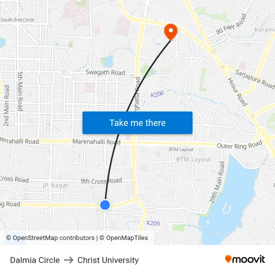 Dalmia Circle to Christ University map