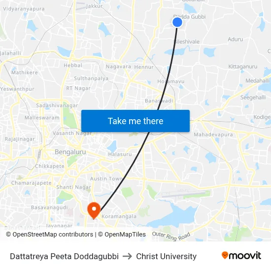 Dattatreya Peeta Doddagubbi to Christ University map