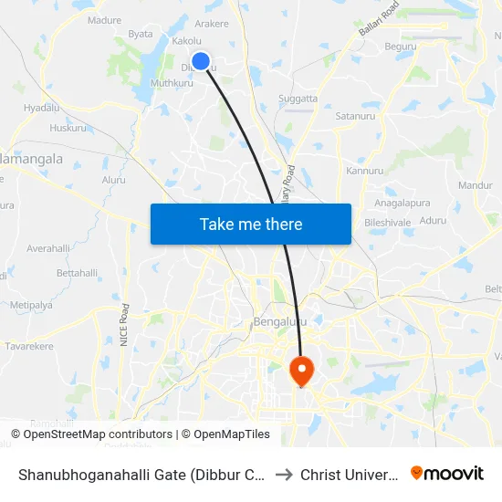 Shanubhoganahalli Gate (Dibbur Cross) to Christ University map