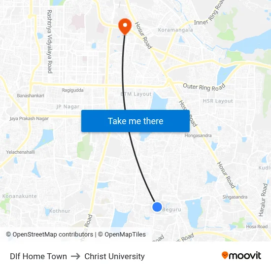 Dlf Home Town to Christ University map
