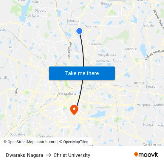 Dwaraka Nagara to Christ University map