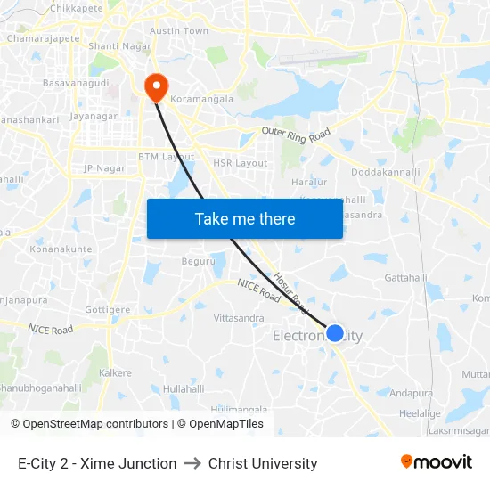 E-City 2 - Xime Junction to Christ University map