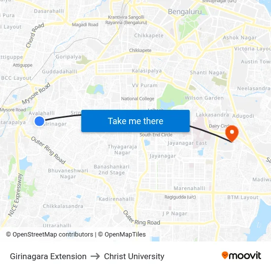 Girinagara Extension to Christ University map