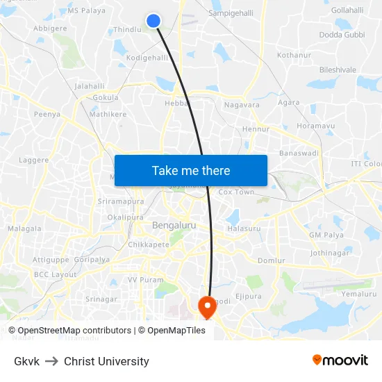 Gkvk to Christ University map