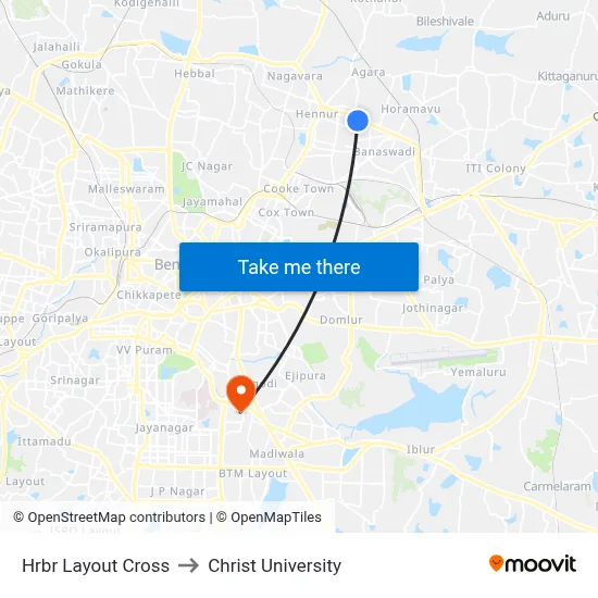 Hrbr Layout Cross to Christ University map
