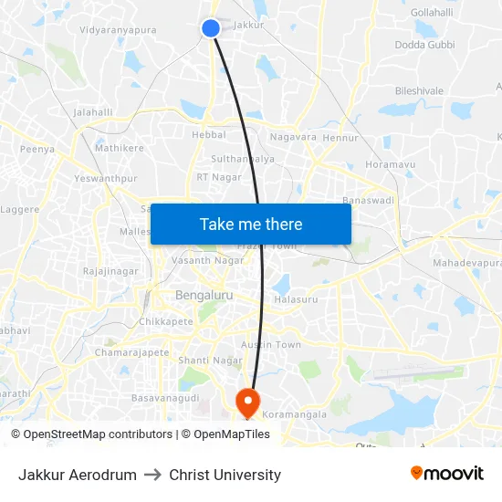 Jakkur Aerodrum to Christ University map