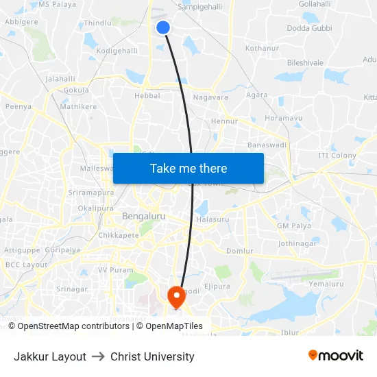 Jakkur Layout to Christ University map