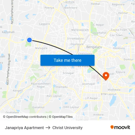 Janapriya Apartment to Christ University map