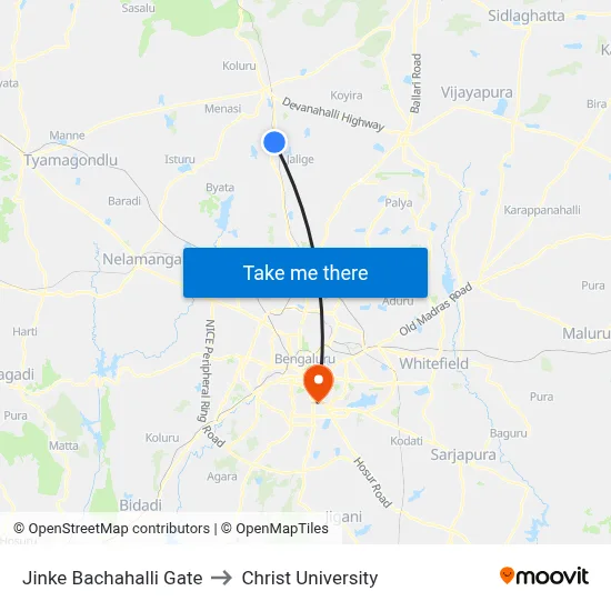 Jinke Bachahalli Gate to Christ University map