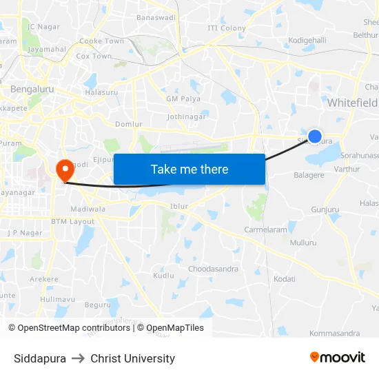 Siddapura to Christ University map